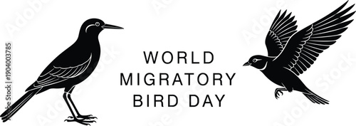 Black silhouette of migratory birds for world migratory bird day celebration isolated on white background for nature and wildlife conservation.