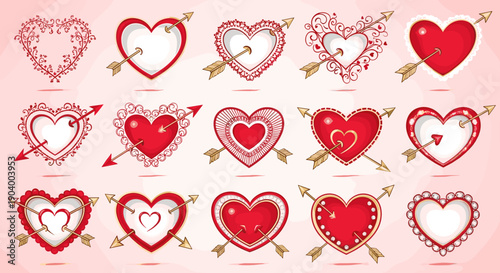 Collection of Heart Shapes with Arrows.