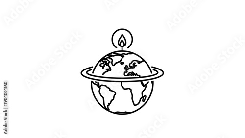 Globe with flame on top symbol.