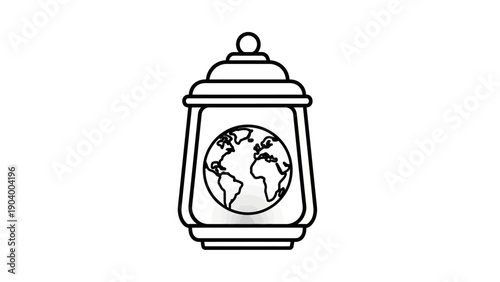Earth Globe in Lantern Icon.