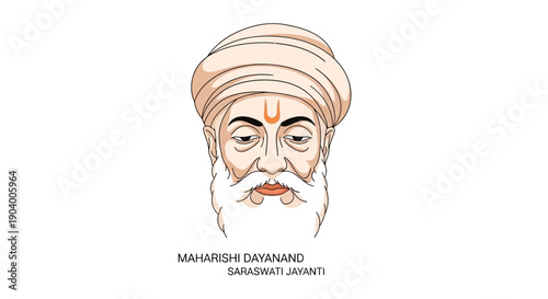 Illustration of Maharishi Dayanand Saraswati celebrating Maharishi Dayanand Saraswati Jayanti, an Indian hindu festival honouring Indian heroes and gods.