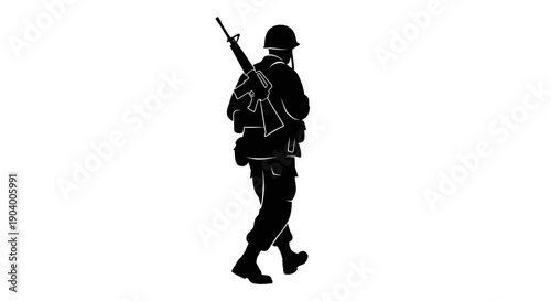 Soldier Walking with Rifle Silhouette Profile.