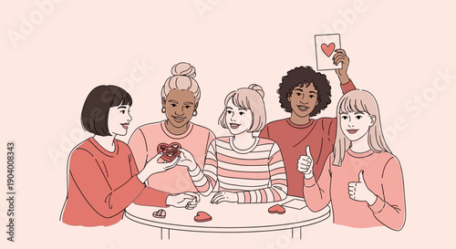 Group of friends sharing strawberries and enjoying moments together around a table indoors
