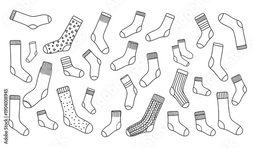 Hand Drawn Doodle Socks Vector Set Simple Outline Hosiery Illustration Isolated