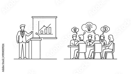 Businessman giving presentation to audience.