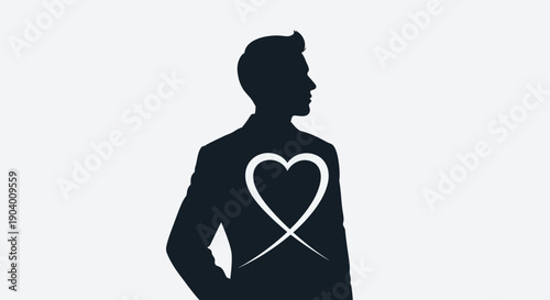 Man with Heart Symbol on Chest Standing in Profile View Illustration