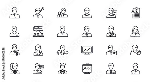 Collection of Business People Icons Representing Various Professions and Roles.