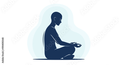 A person meditating in a lotus position, surrounded by digital elements, serene ambiance, illustration