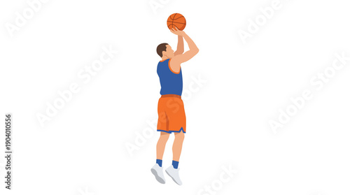 Basketball Player Jump Shot Side View Action Illustration