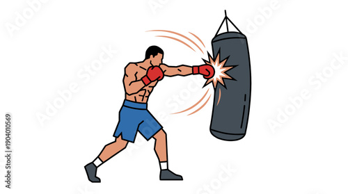 Boxer Punching Heavy Bag Training Boxing Concept Illustration