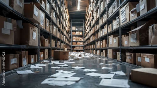 Chaotic Warehouse Aisle Filled With Unorganized Boxes