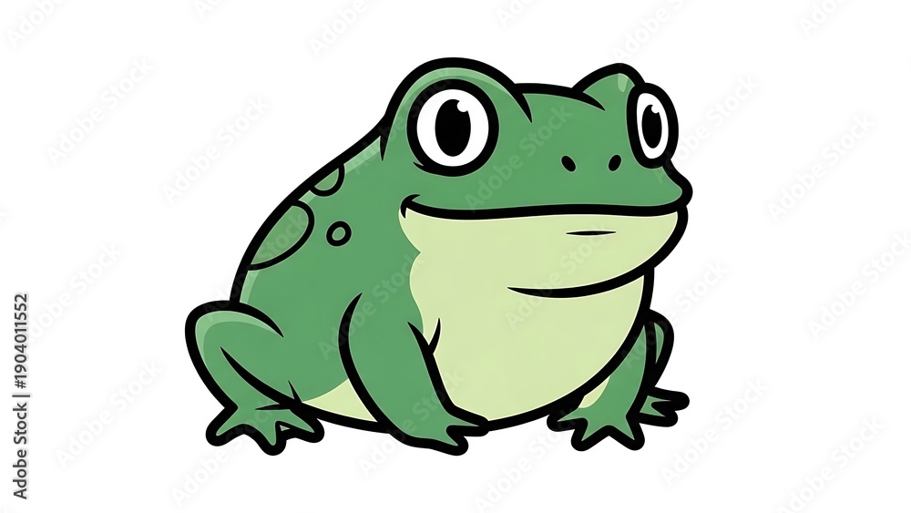 Naklejka premium Cartoon Green Frog Illustration Isolated White.