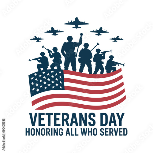 A graphic illustration honoring American veterans on Veterans Day with a patriotic theme