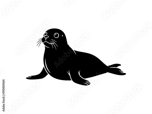A clean, black silhouette illustration of a sea lion or seal, perfect for marine wildlife logos, icons, and nature-themed graphic designs.