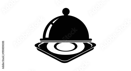 Elegant Food Cloche Serving Dish Icon Black and White.