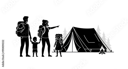 Family Camping Adventure with Tent and Campfire.