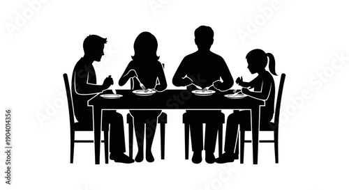 Family dinner silhouette enjoying a meal together at the table.