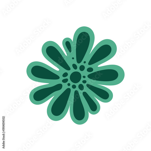 A stylized green flower icon on a clean white background for design and branding purposes