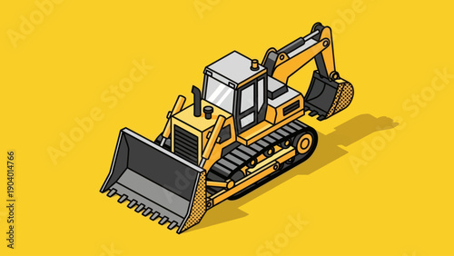 Heavy Construction Equipment Yellow Bulldozer Excavator Machine.