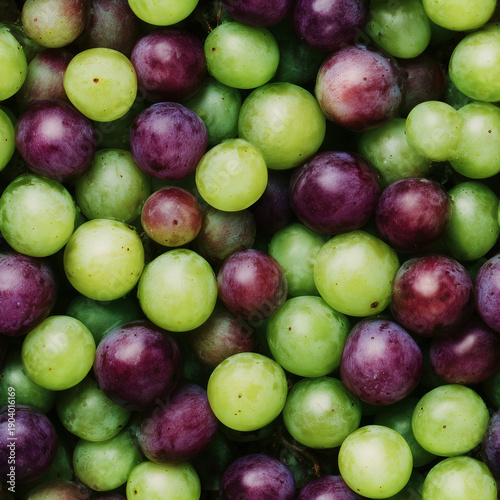 Seamless tiling pattern of a whole green and purple grapes