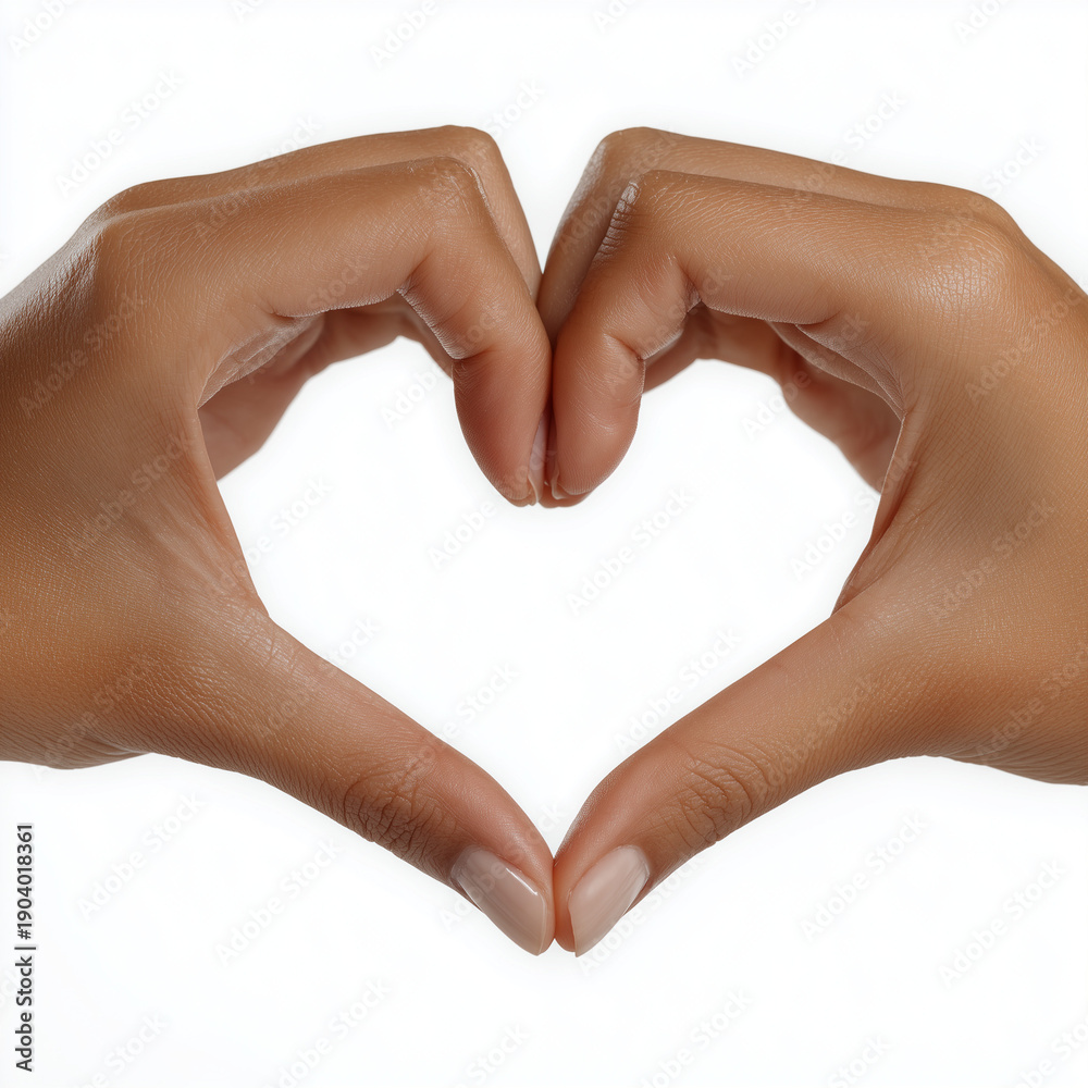 Obraz premium Hands Forming Heart Shape on White Background
