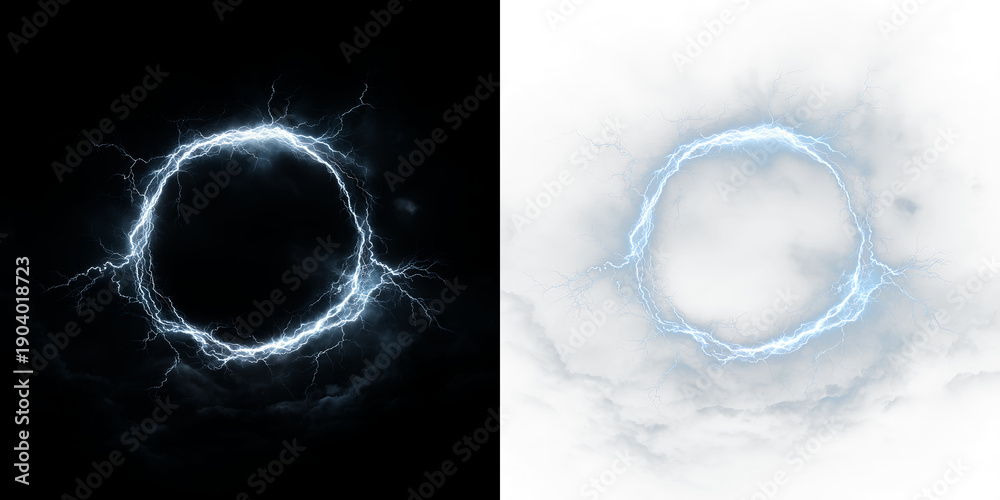 Naklejka premium Lightning ring on a transparent background with a dark and light side