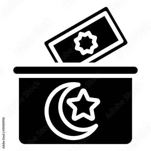 Charity Box Glyph Icon Mini Illustration, Use For Modern Concept, Print, Ui, Ux Kit, Web And App Development. Vector Related To Ramadan, Eid Al-Fitr, Eid Al-Adha And More