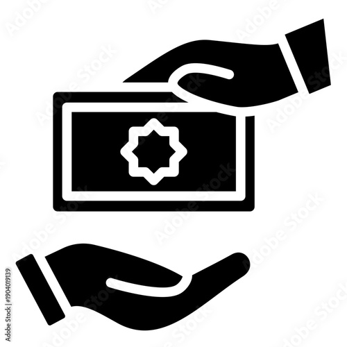 Almsgiving Glyph Icon Mini Illustration, Use For Modern Concept, Print, Ui, Ux Kit, Web And App Development. Vector Related To Ramadan, Eid Al-Fitr, Eid Al-Adha And More