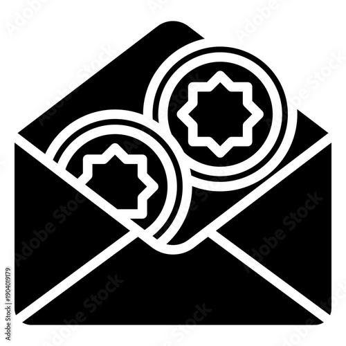 Eid Envelope Glyph Icon Mini Illustration, Use For Modern Concept, Print, Ui, Ux Kit, Web And App Development. Vector Related To Ramadan, Eid Al-Fitr, Eid Al-Adha And More
