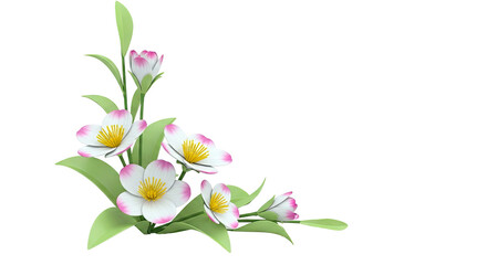 Floral Corner Design with Pink and White Flowers and Green Leaves
