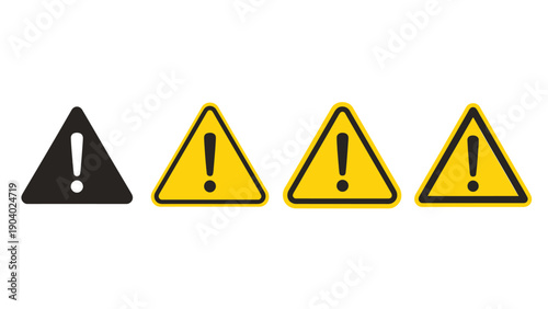 Four warning triangle icons with exclamation marks creating a cautionary graphic composition.