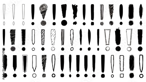 Array of Exclamation Marks and Punctuation Symbols in Black and White Design.