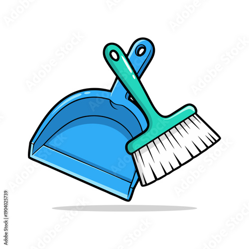 Simple Cartoon Style Dustpan and Brush Cleaning Equipment Illustration