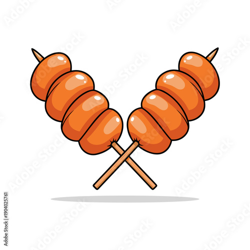 Simple Cartoon Style Skewer Sausage Snack Traditional Street Food
