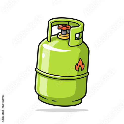 Cartoon Isolated Propane Gas Cylinder Container Tank with Orange Flame Illustration