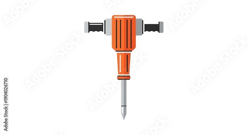 Orange and Black Jackhammer Tool Isolated on White Background.