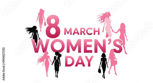 8 March Women’s Day Banner – Stylish Female Silhouettes Celebration Design