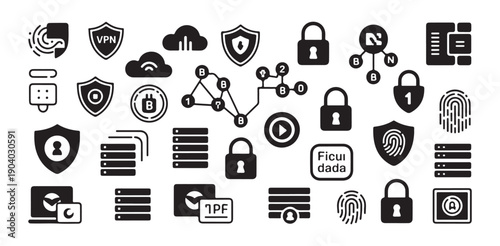 Security and technology icons for digital protection and network access services