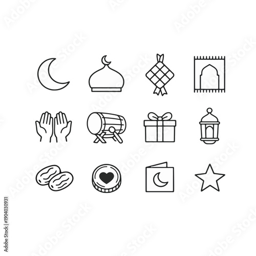 Ramadan and Eid Outline Icon Set