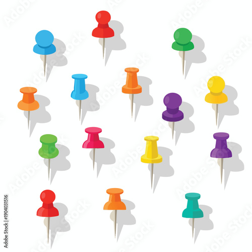 Colorful Thumbtacks on White Background