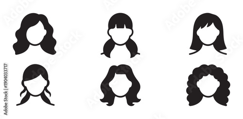 Woman hair silhouette set vector illustration female hairstyle collection icons beauty salon heads