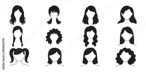 Hairstyle collection vector set of woman hair silhouettes for beauty design and fashion advertising