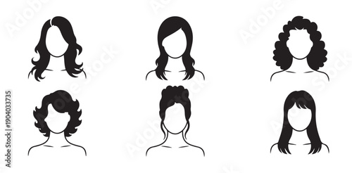 Minimalist woman hair silhouette collection vector icons for beauty salon logo and fashion branding