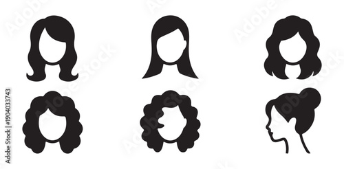 Hairstyle vector icons set of female hair silhouettes and woman head profiles for beauty branding