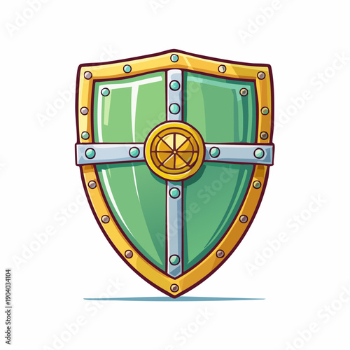 Green medieval shield with golden trim