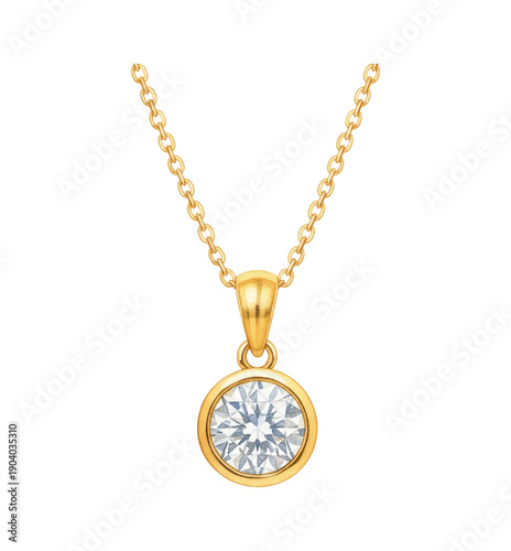 Elegant Gold Chain Necklace with a Sparkling Round Diamond Bezel Set Pendant Jewel