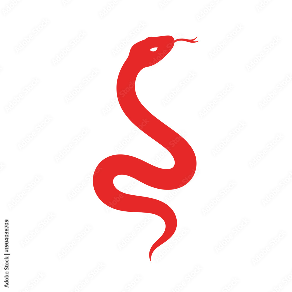 Fototapeta premium Vibrant Red Serpent Icon Vector Illustration. Stylized minimalist snake graphic symbol in a sleek coiled design, perfect for branding, logos, and mystical themes on a white background