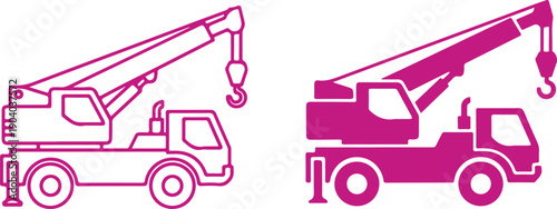 Two tow trucks with cranes ready for heavy-duty lifting tasks isolated on white background, illustration