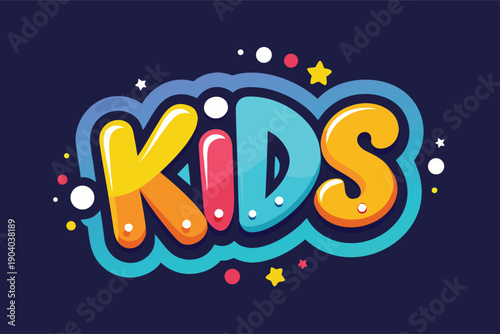 Vibrant colorful kids text with playful bubble letters and stars