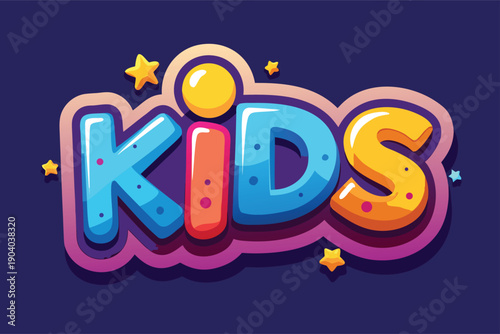 Vibrant colorful kids text with stars for playful designs
